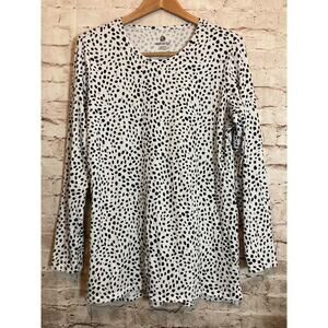 Marley Lilly Top Women Large Black White Animal Print Long Sleeve Stretch Cotton